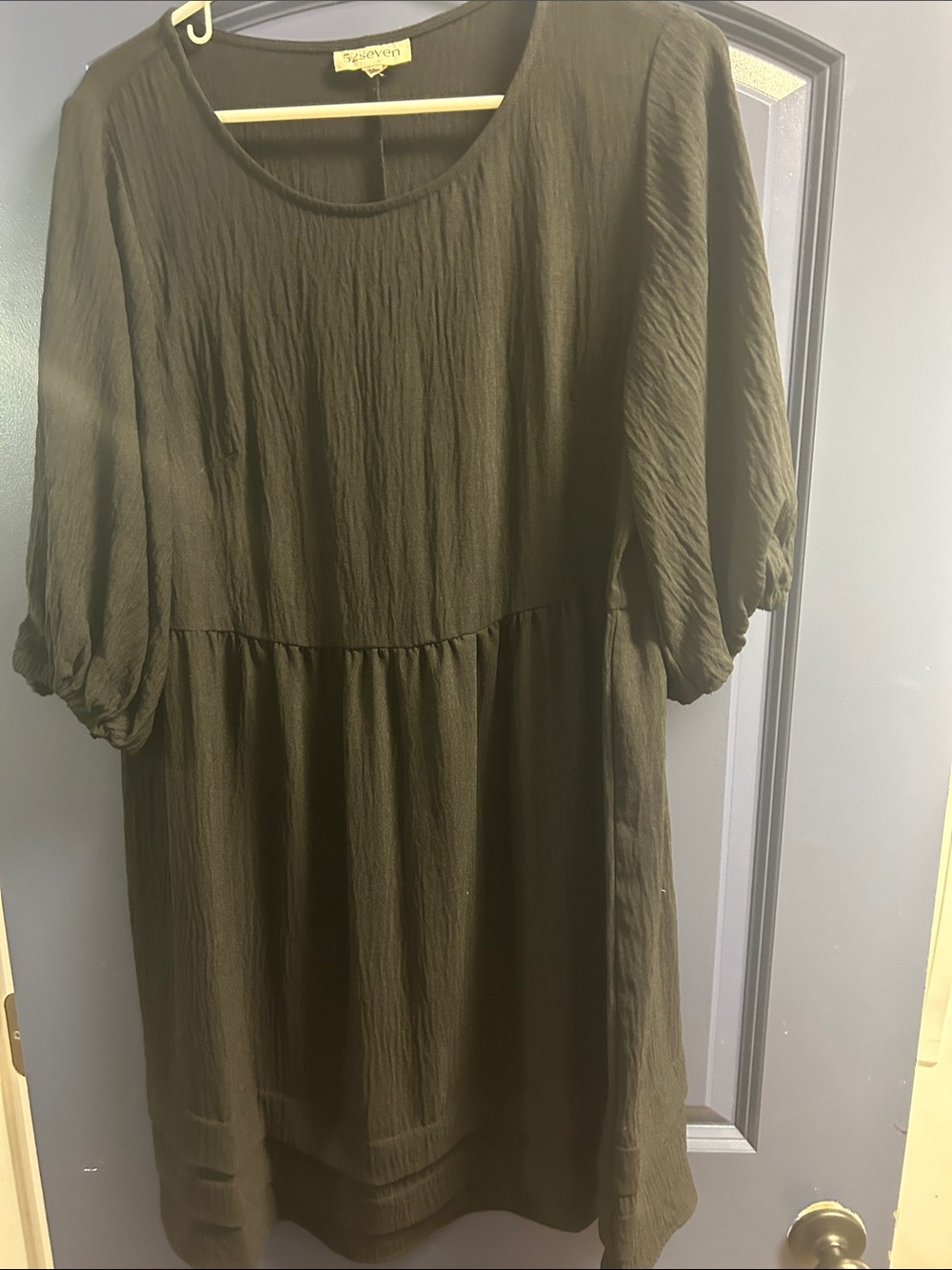 Sejour Olive Green Midi Dress with Puff Sleeves